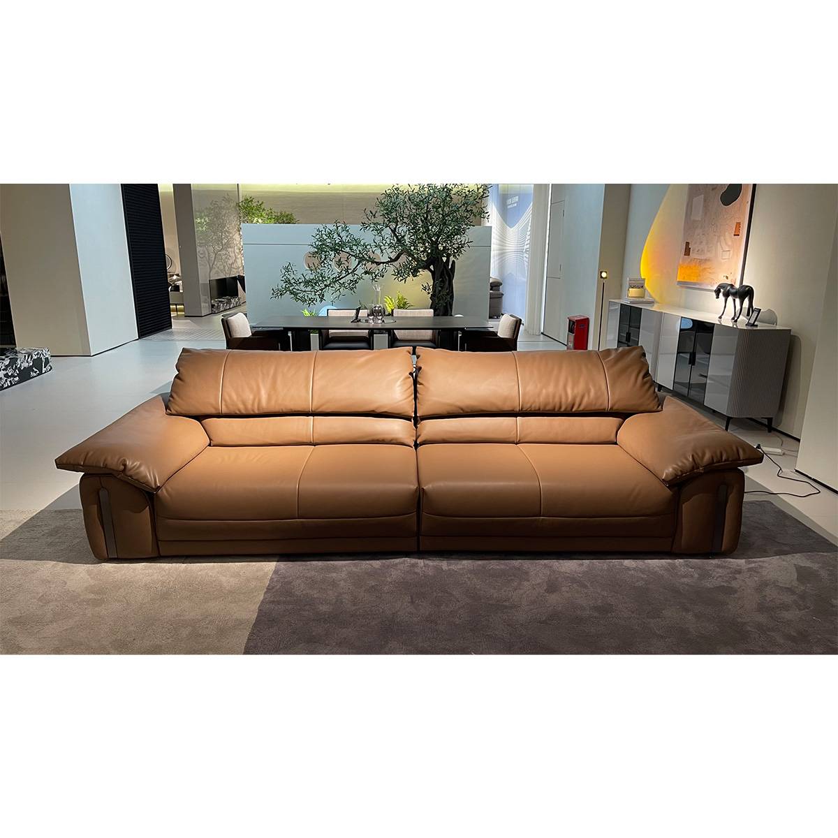 Front view of brown leather electric sofa