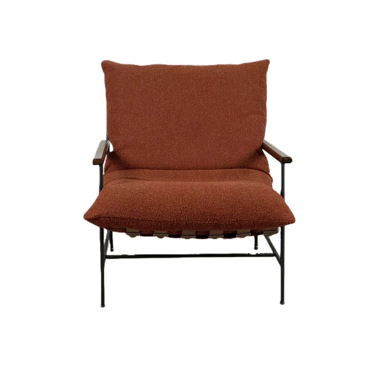 Front view of the brown fabric lounge chair on a white background