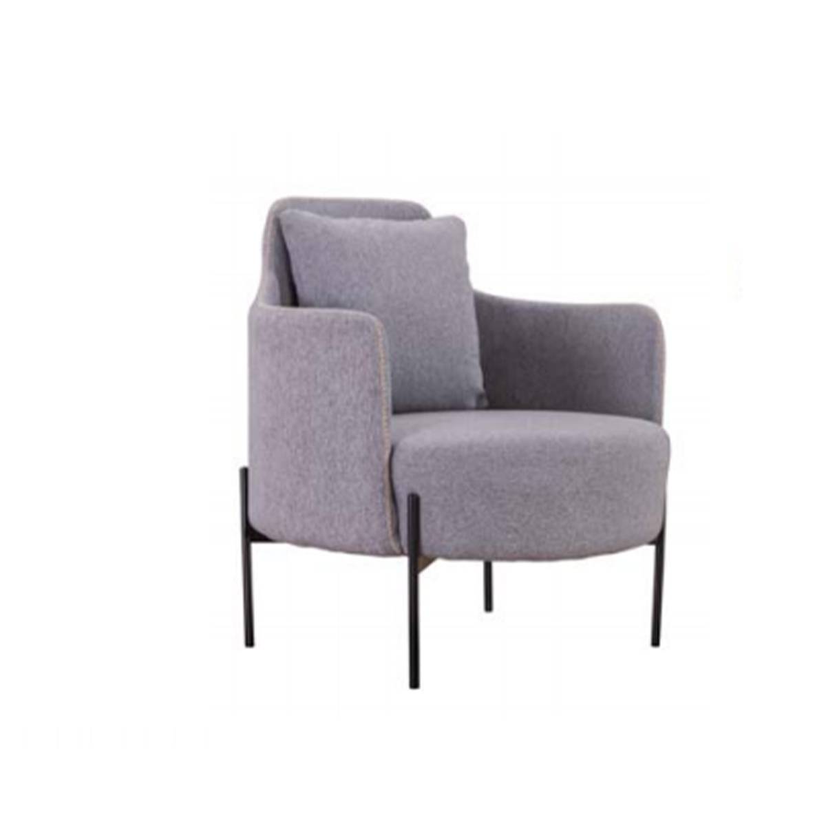 Grey linen lounge chair with metal legs