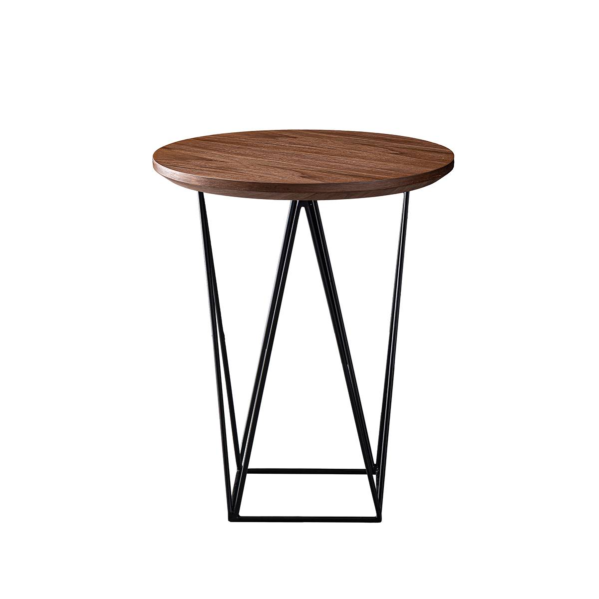Rear view of the side table highlighting the metal legs