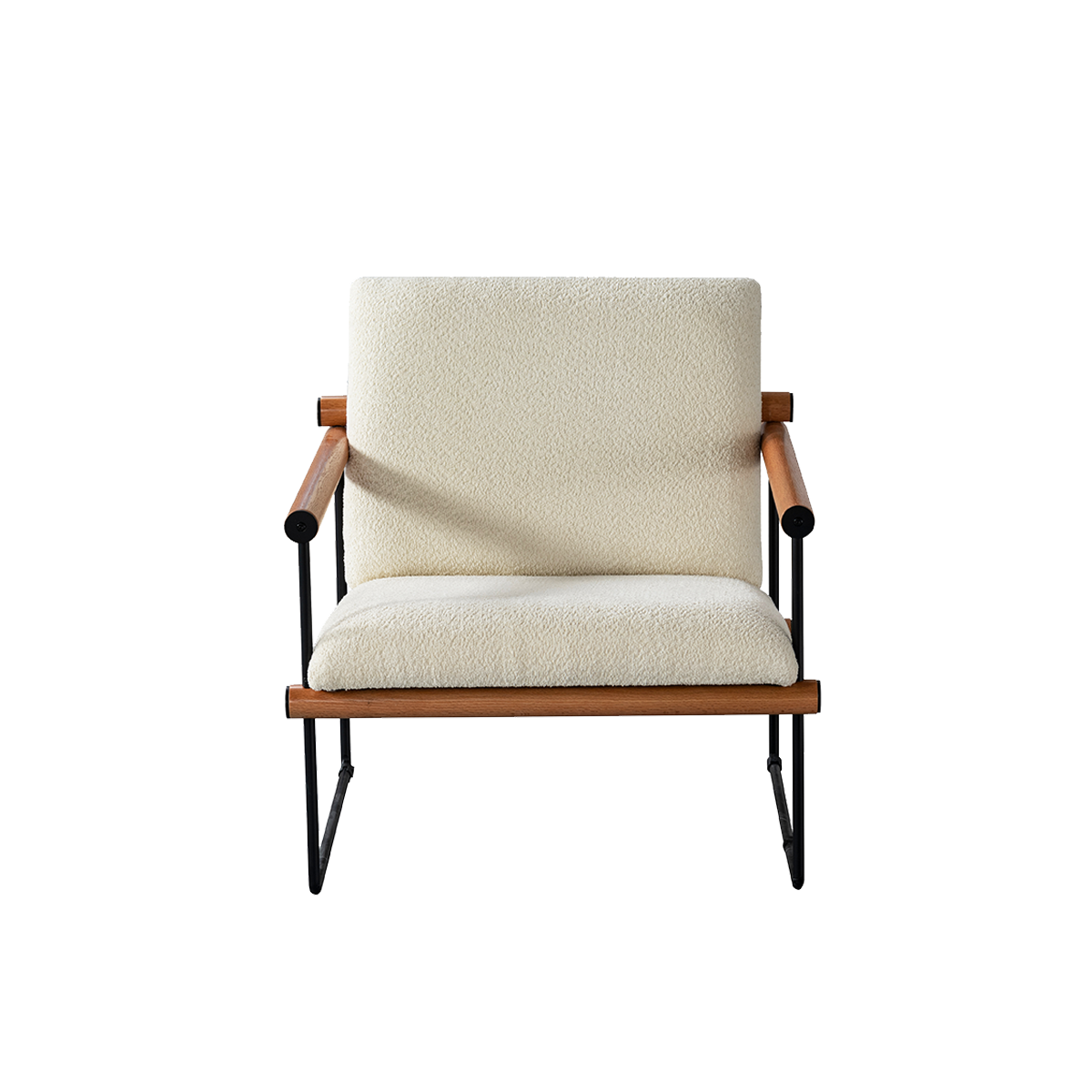 Front view of the sheepskin lounge chair showing the seat and back cushions