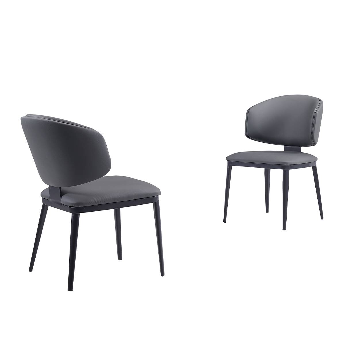 Dark grey modern dining chair with black metal legs