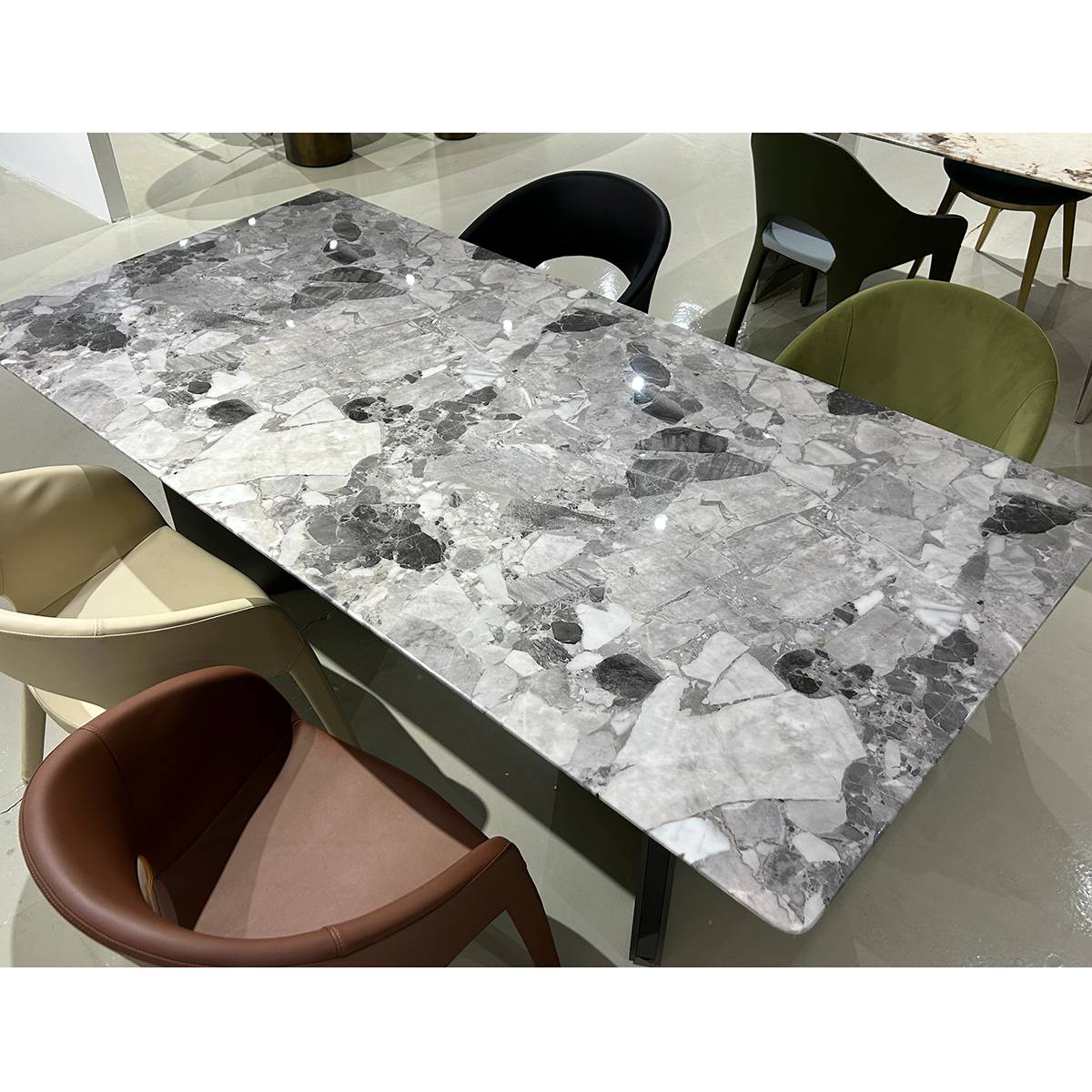 B33 Oreo Grey Marble Dining Table