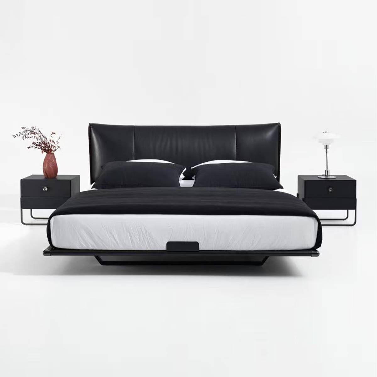 Close-up of the bed frame corner and mattress edge