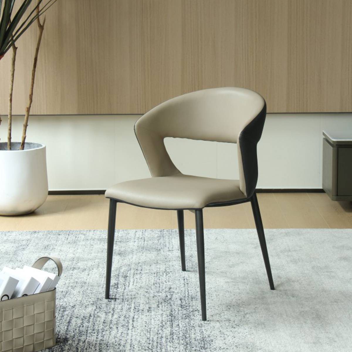 Side view of khaki dining chair