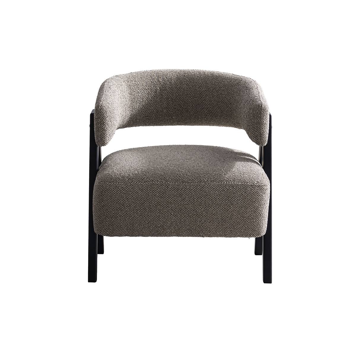 Front view of the grey fabric lounge chair against a white background