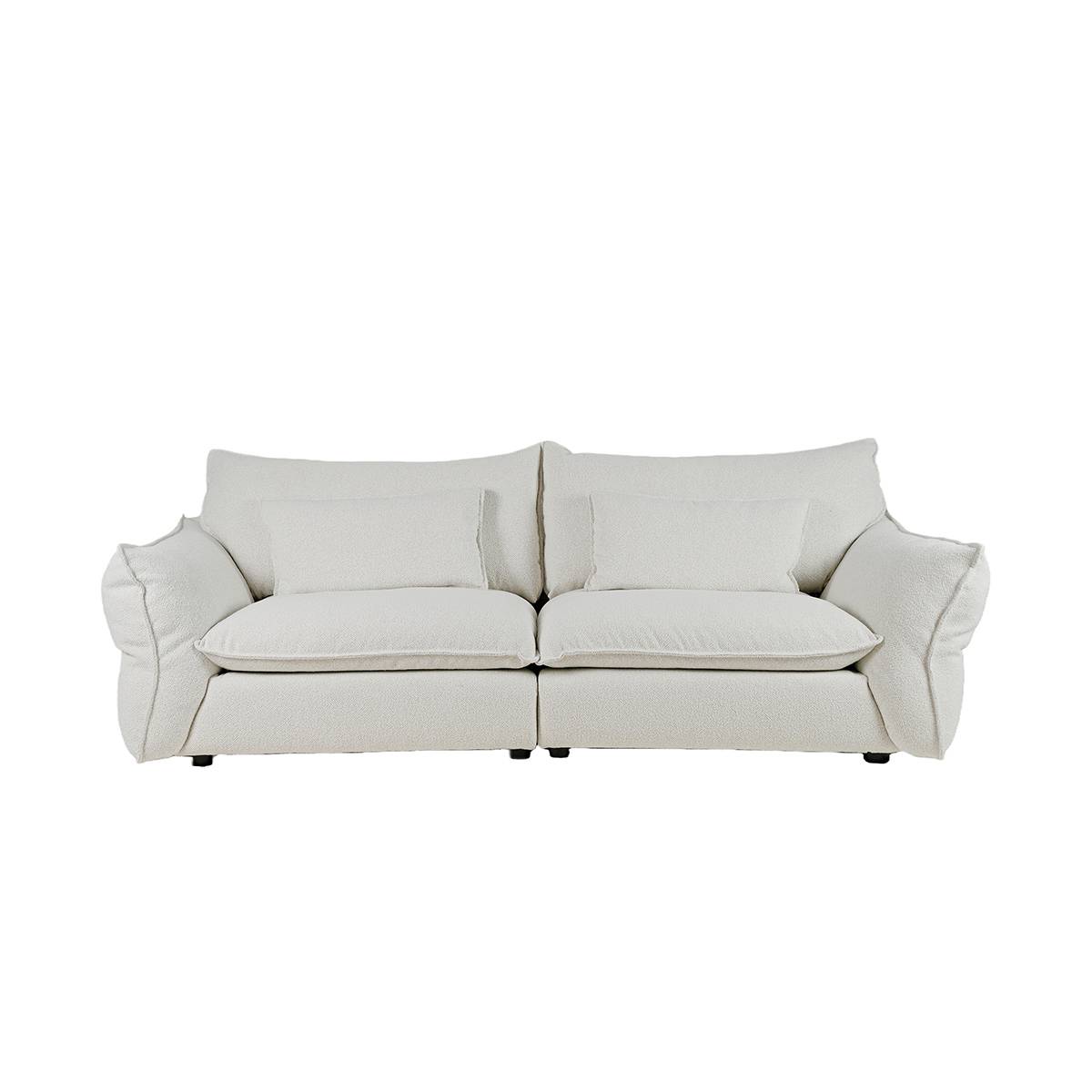 Front view of the white fabric sofa against a white background.