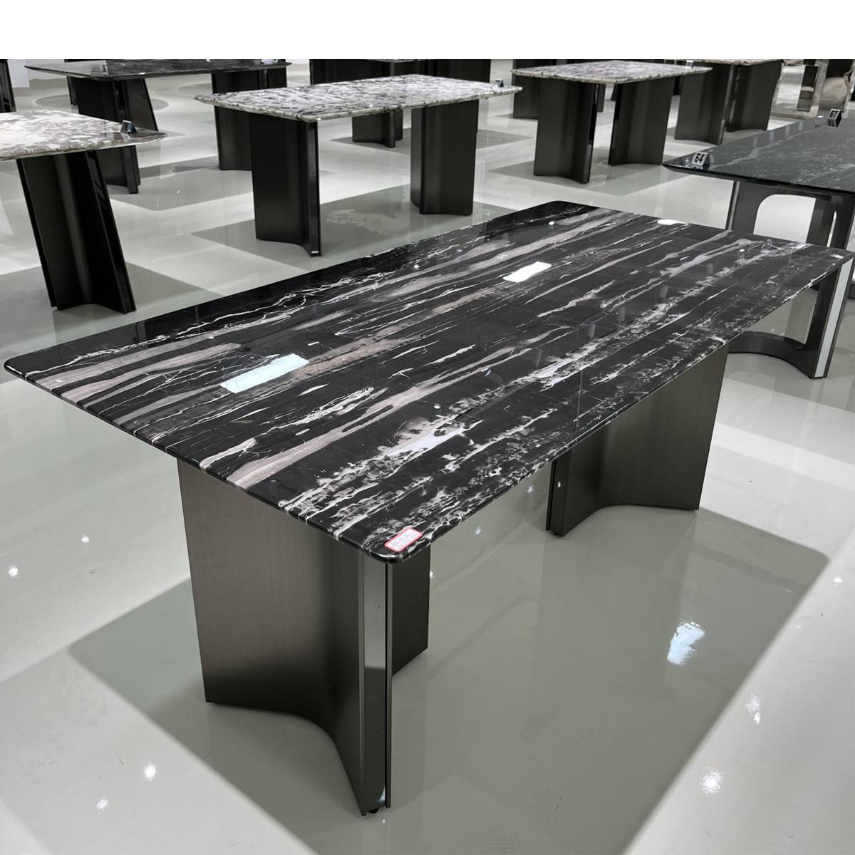 Black Jin Hua / Silver White Dragon Natural Marble Dining Table with Mercedes Base (Z60-S109)