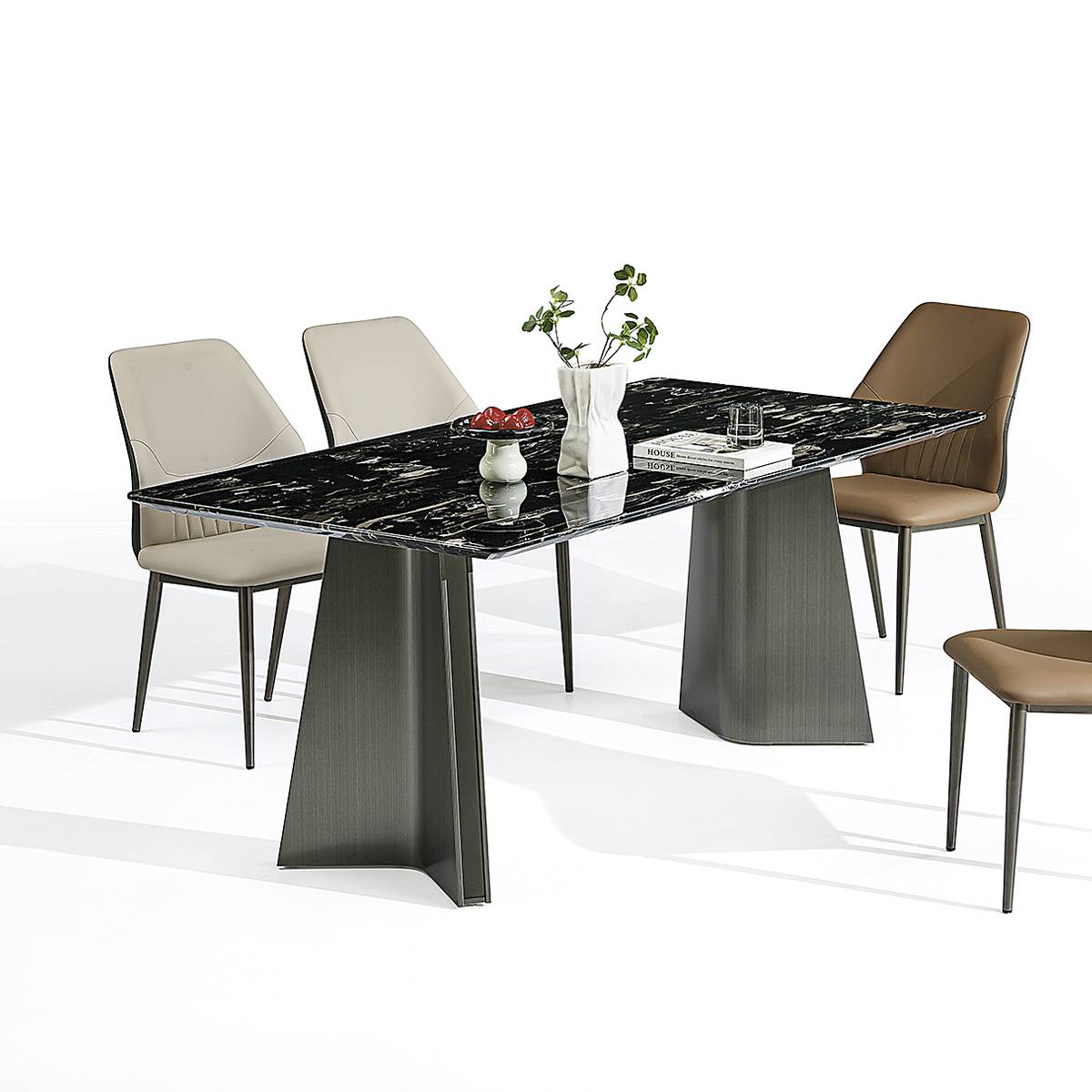 Black Ice Flower Natural Marble Luxury Dining Table (B63-B2537)