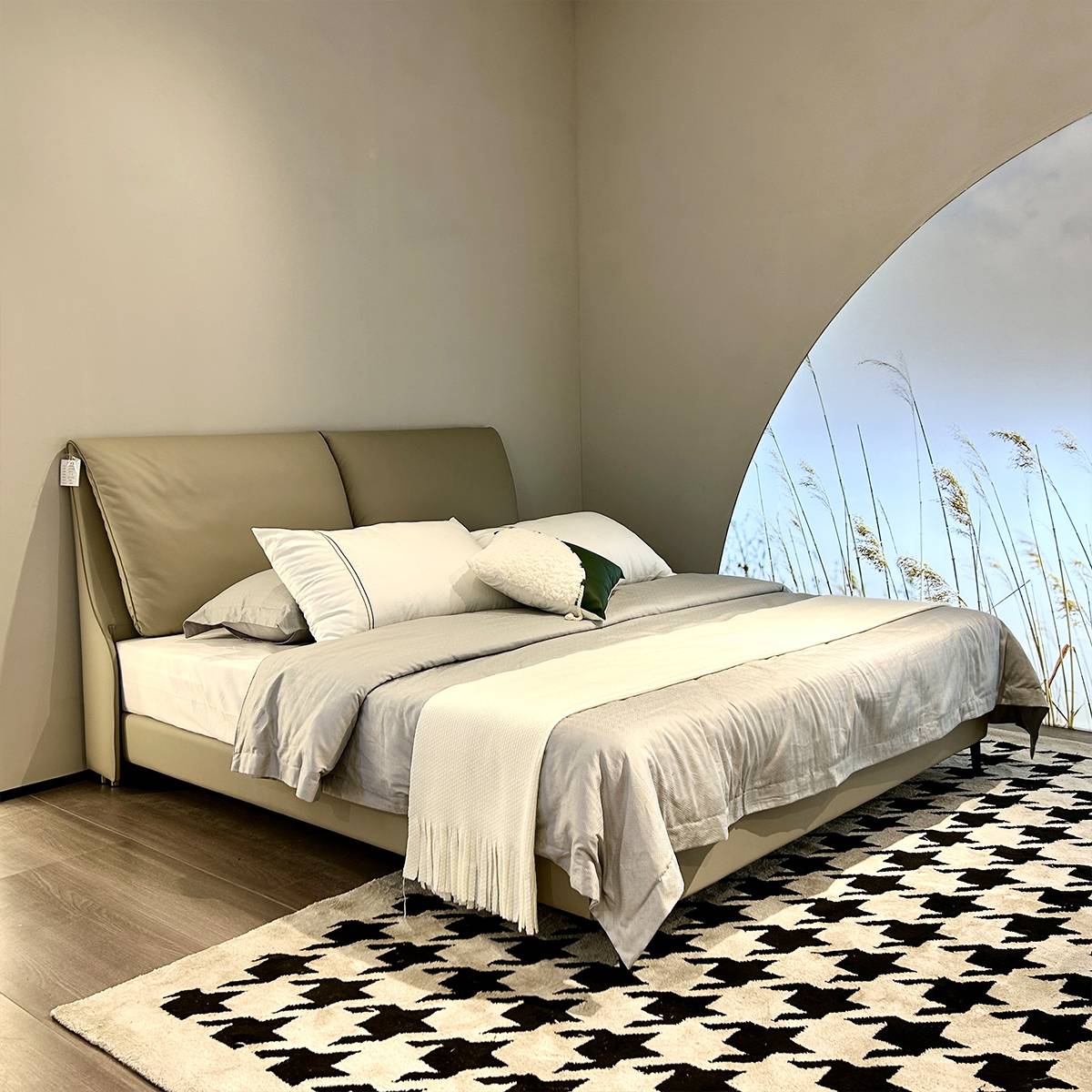 Side view of the bed highlighting the frame and headboard design