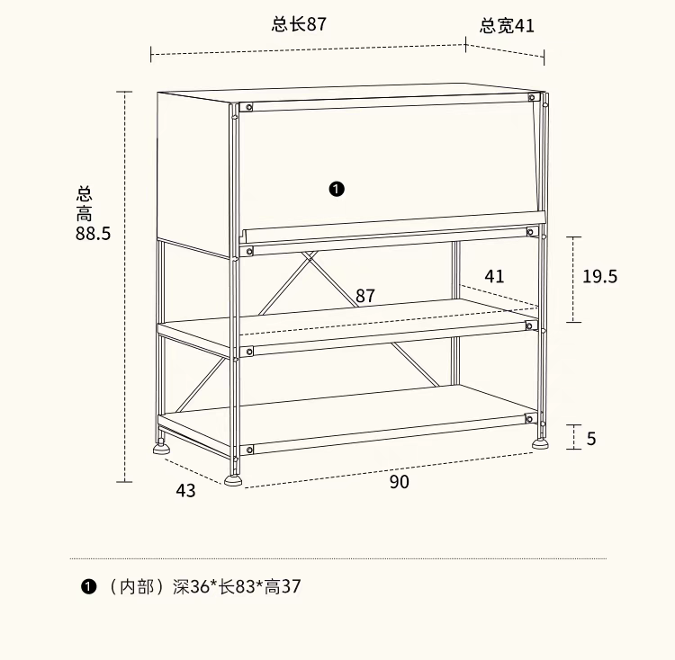 Technical line drawing with dimensions