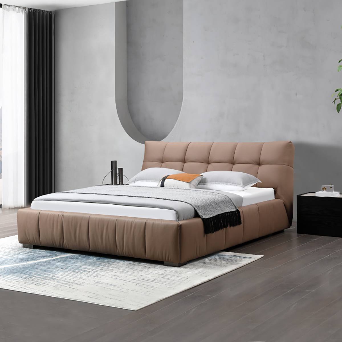 Side view of the bed in a bedroom setting