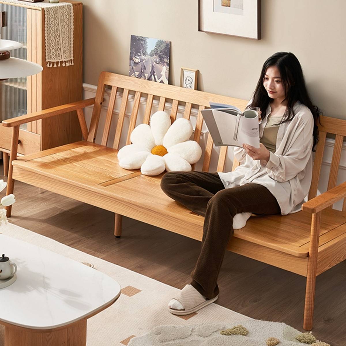 Seattle B Sofa (3-Seater) - With Cushions - Natural Wood (Optional) (Z52-G1061)