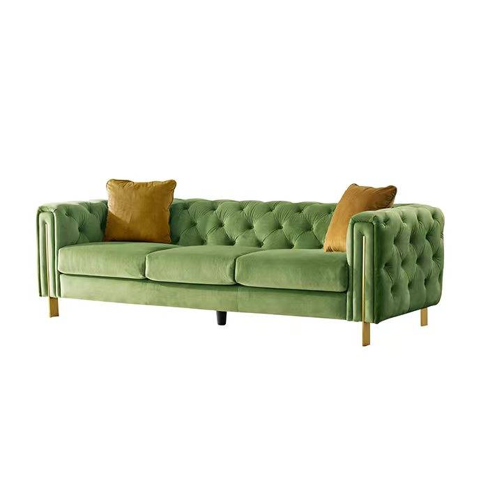 Green fabric sofa front view