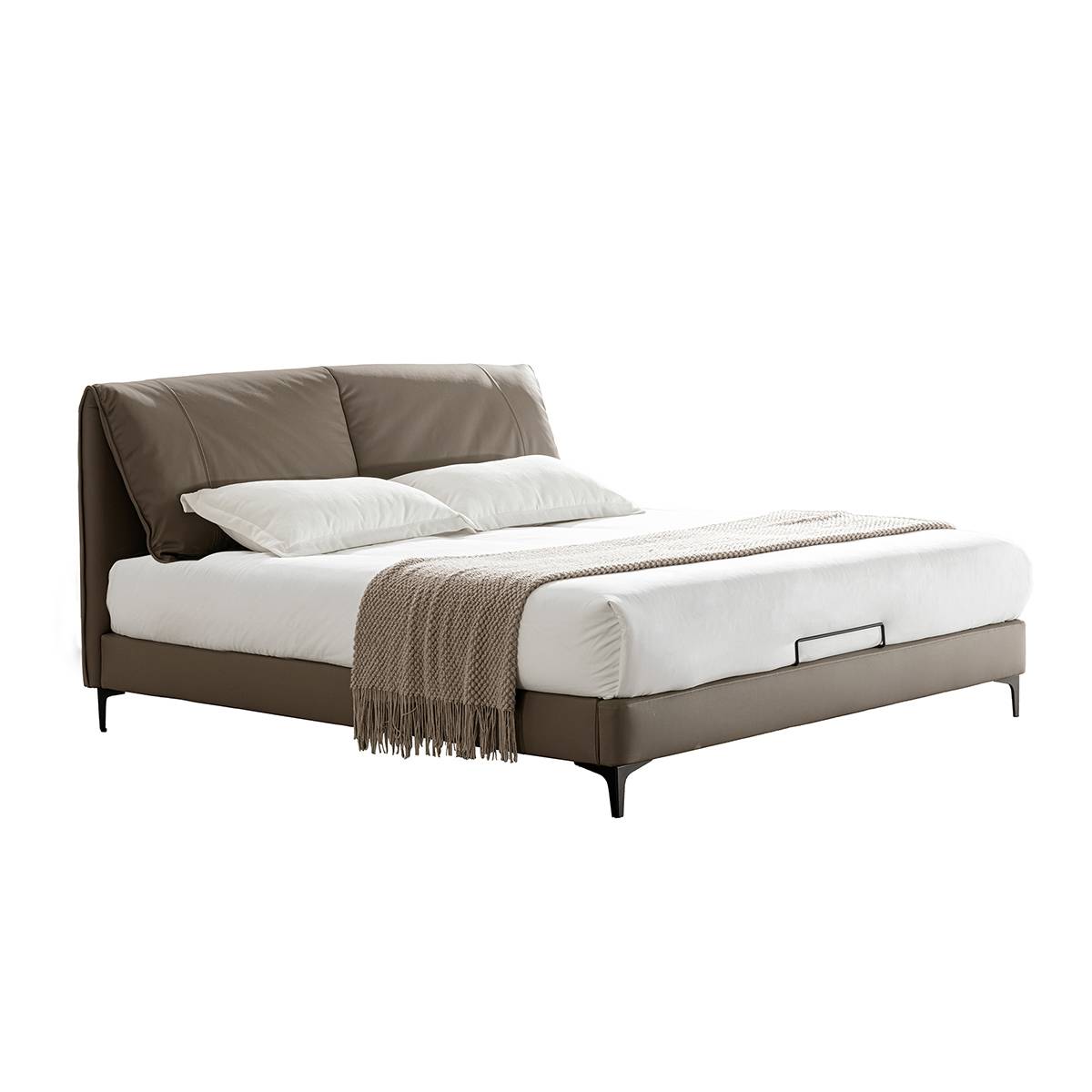 Side angle view of the bed showing the headboard and frame profile
