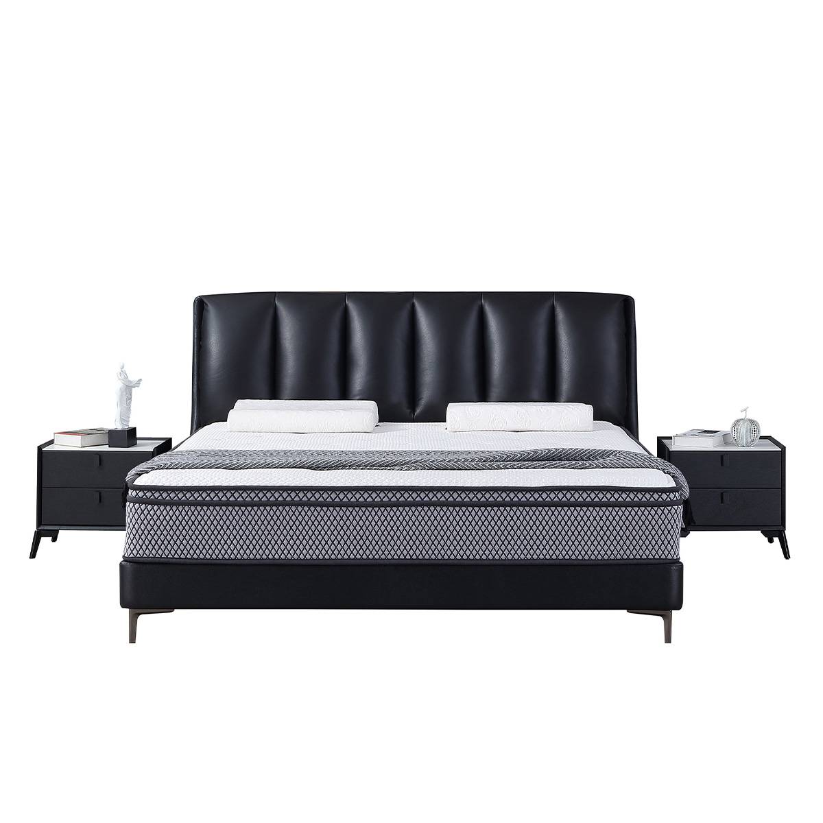Front view of the bed with matching bedside tables