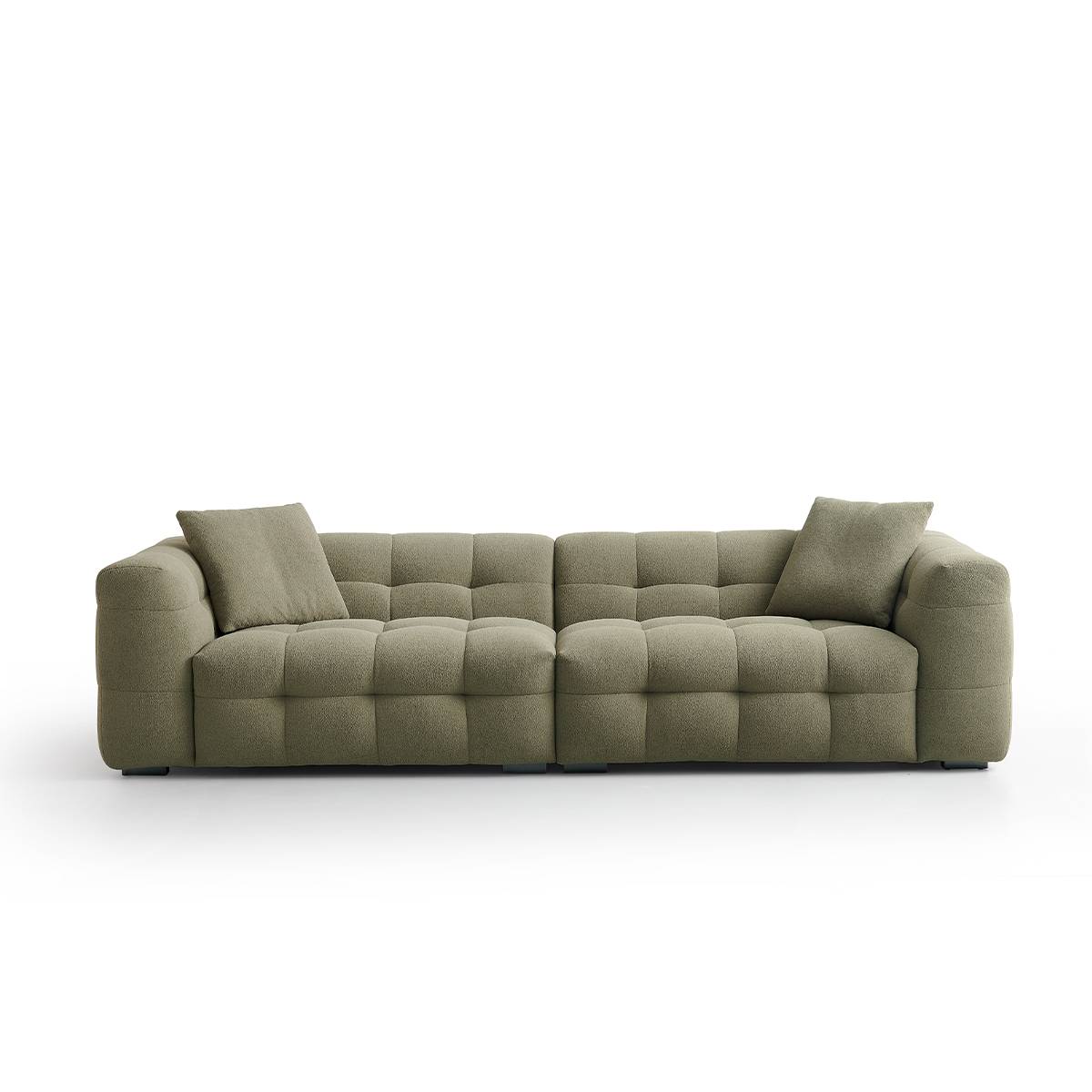 Front view of the green tufted Marshmallow Sofa