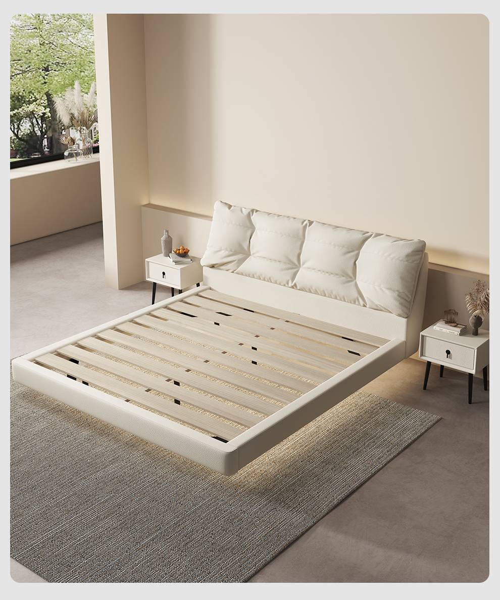 Side view of the A72 bed frame without mattress showing slats