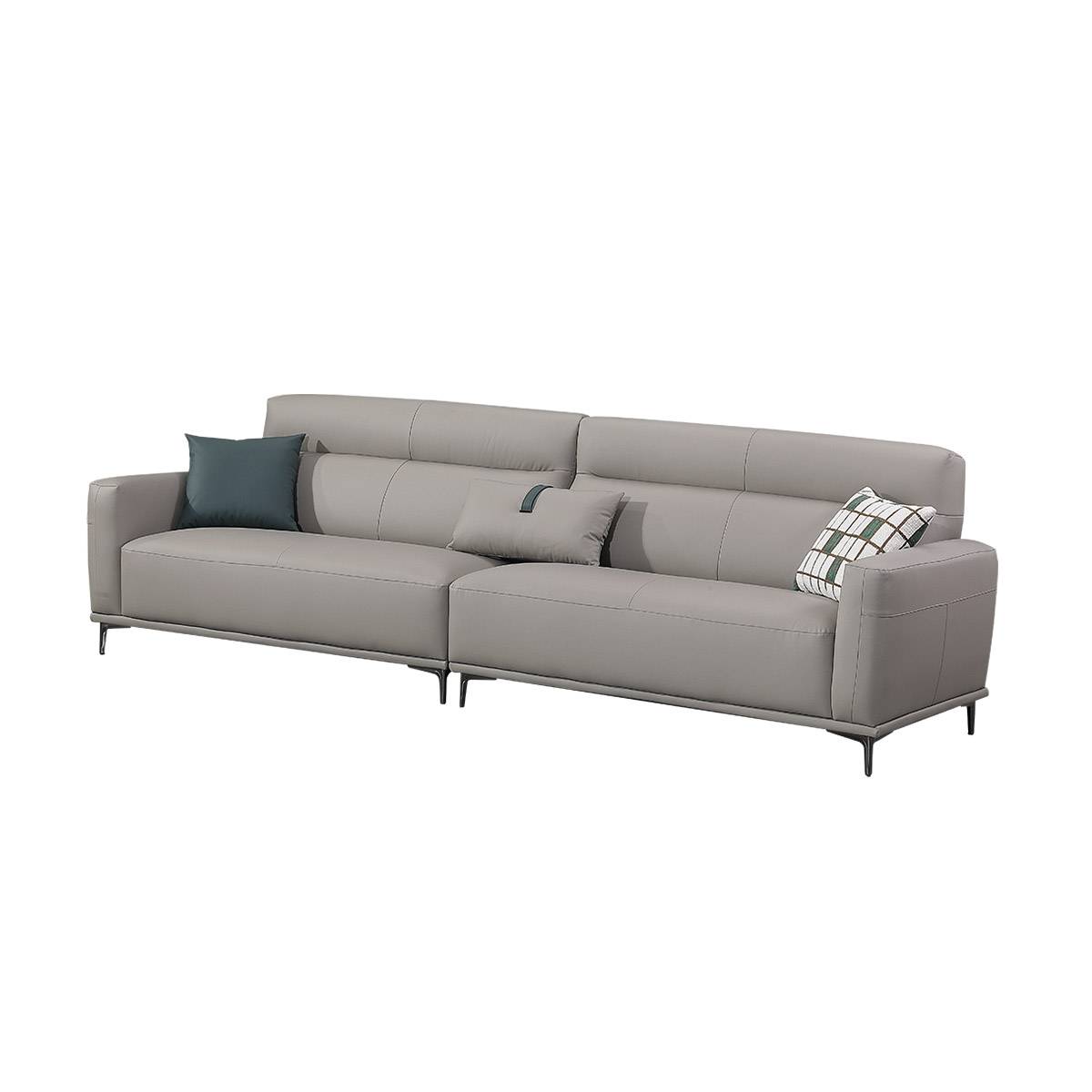 Studio shot of the grey straight sofa against a white background