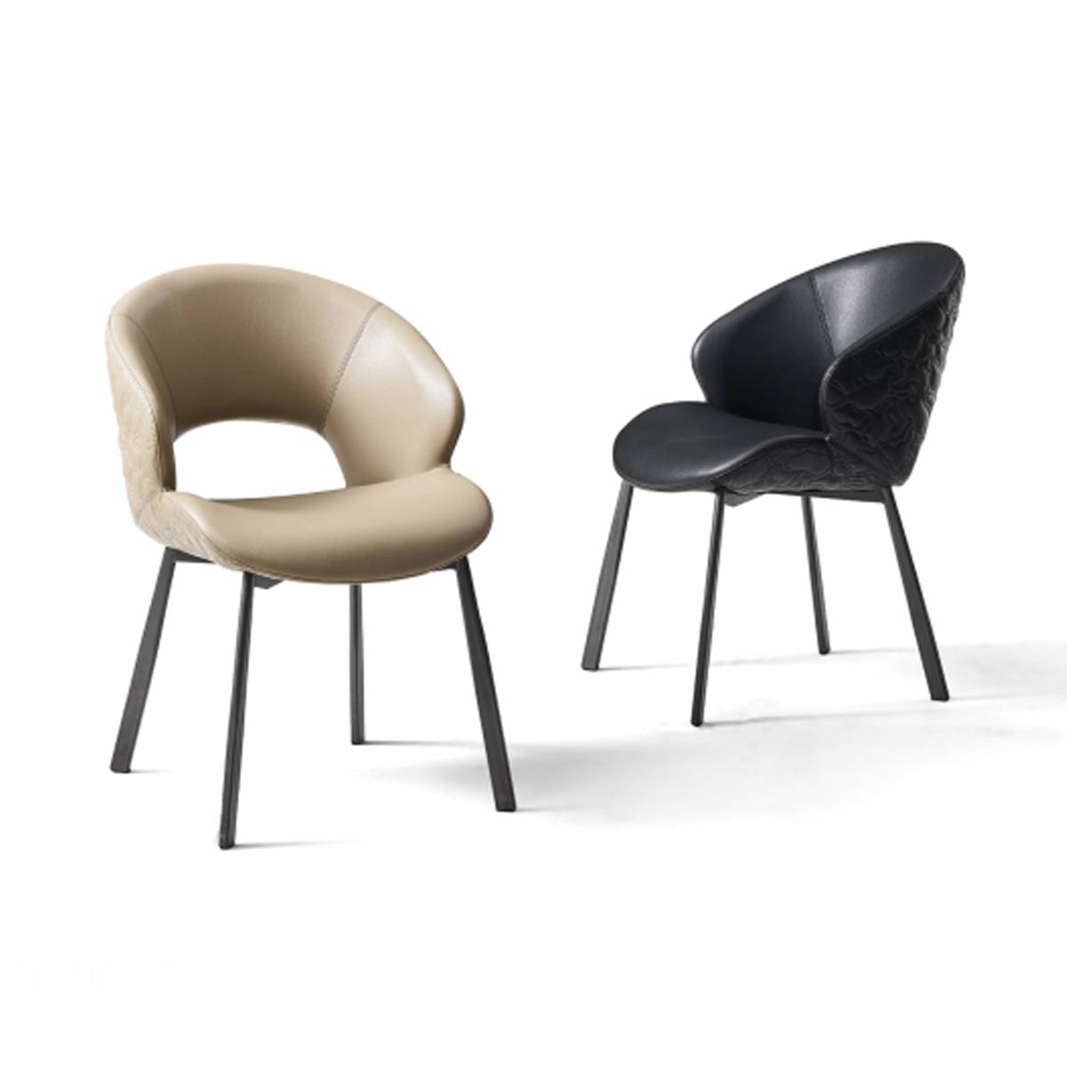 Khaki and black modern dining chairs with embroidered leather details
