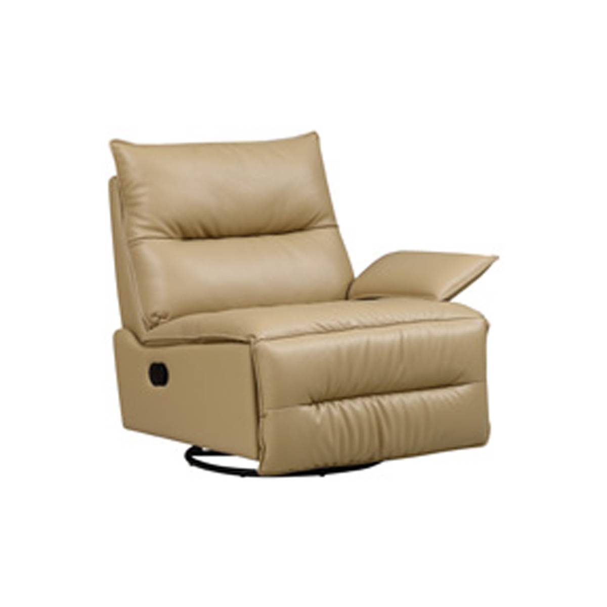 Beige recliner chair in upright position with armrests visible