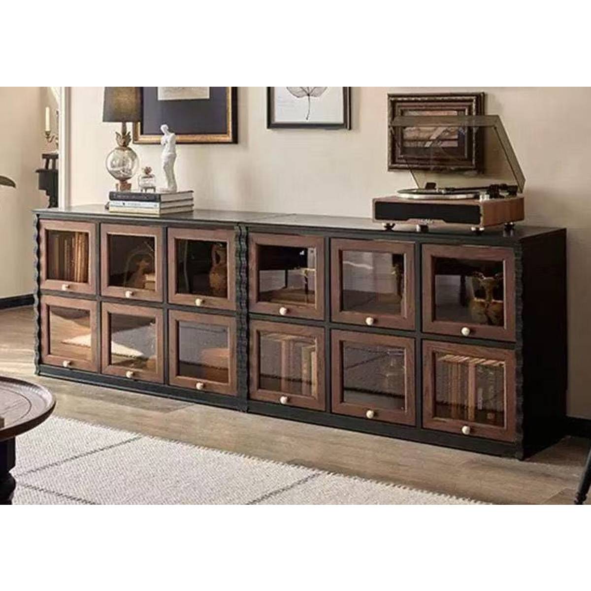 Mid-Century Solid Wood Glass Sideboard (A68-163)