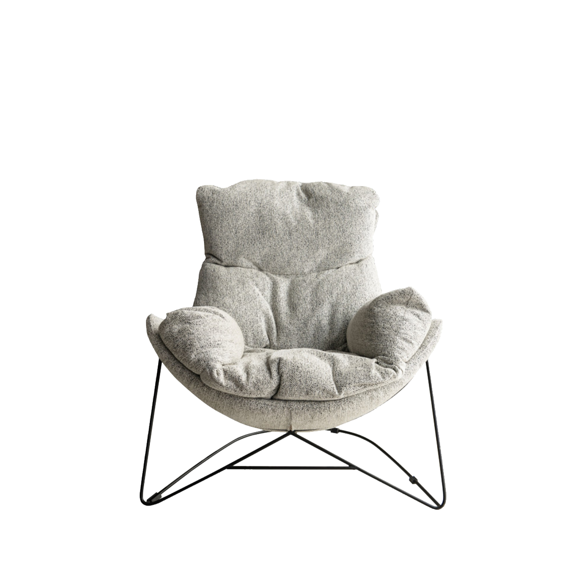Front view of grey plush lounge chair