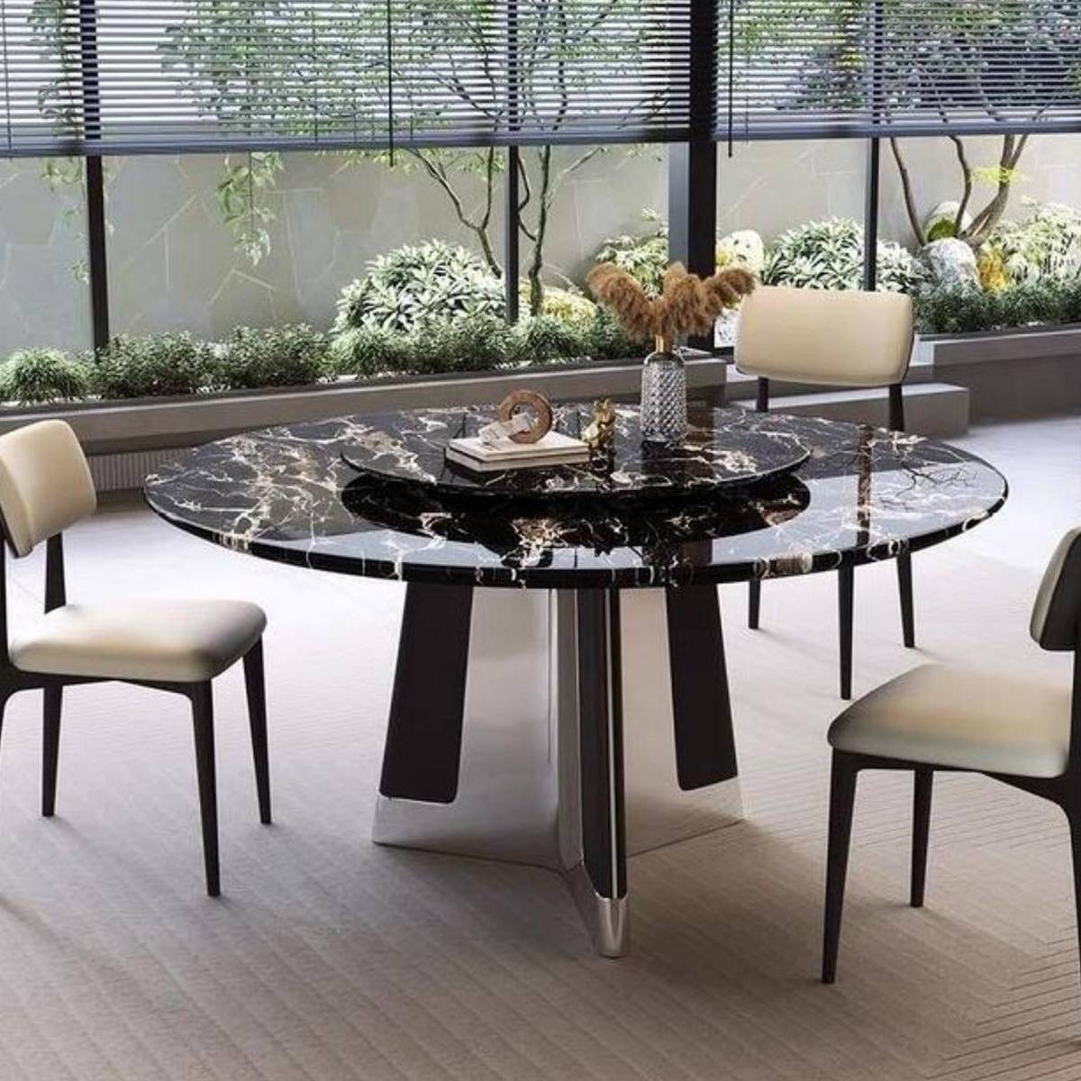 Black Rose Natural Marble Luxury Stone Round Dining Table (Z60-S67)