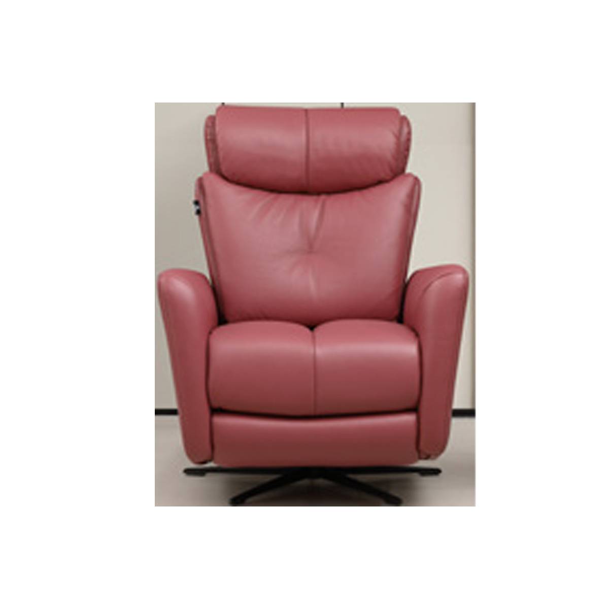 Front view of pink genuine leather electric recliner chair