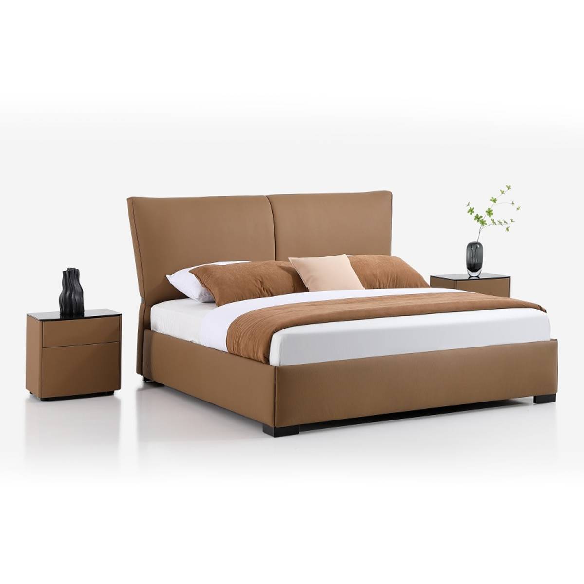 Side angle view of the bed highlighting the frame and headboard profile
