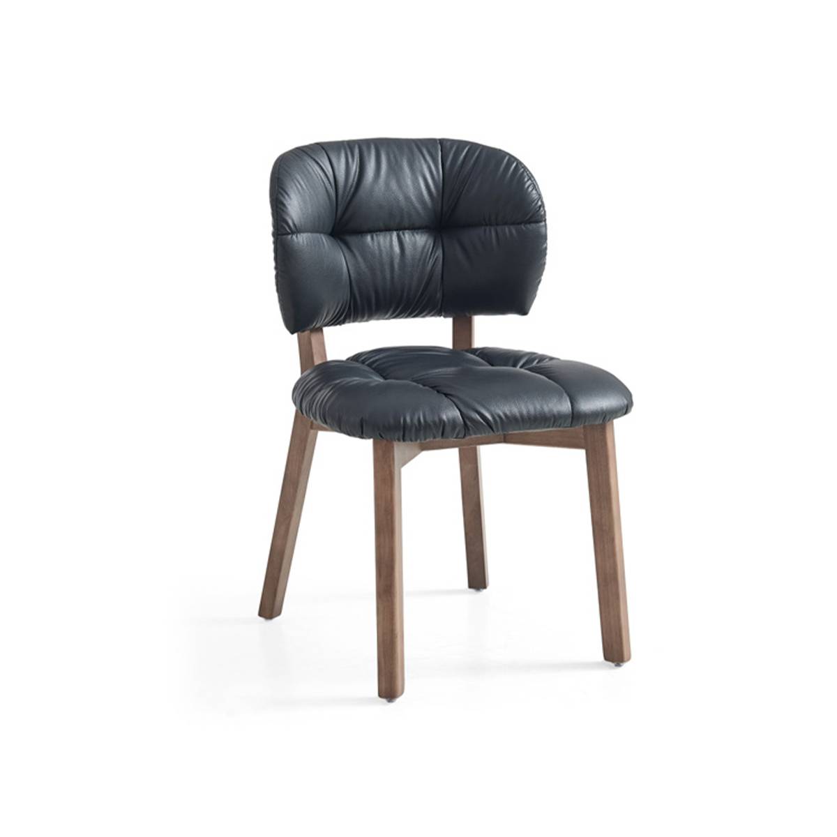 Black tufted dining chair with wooden legs