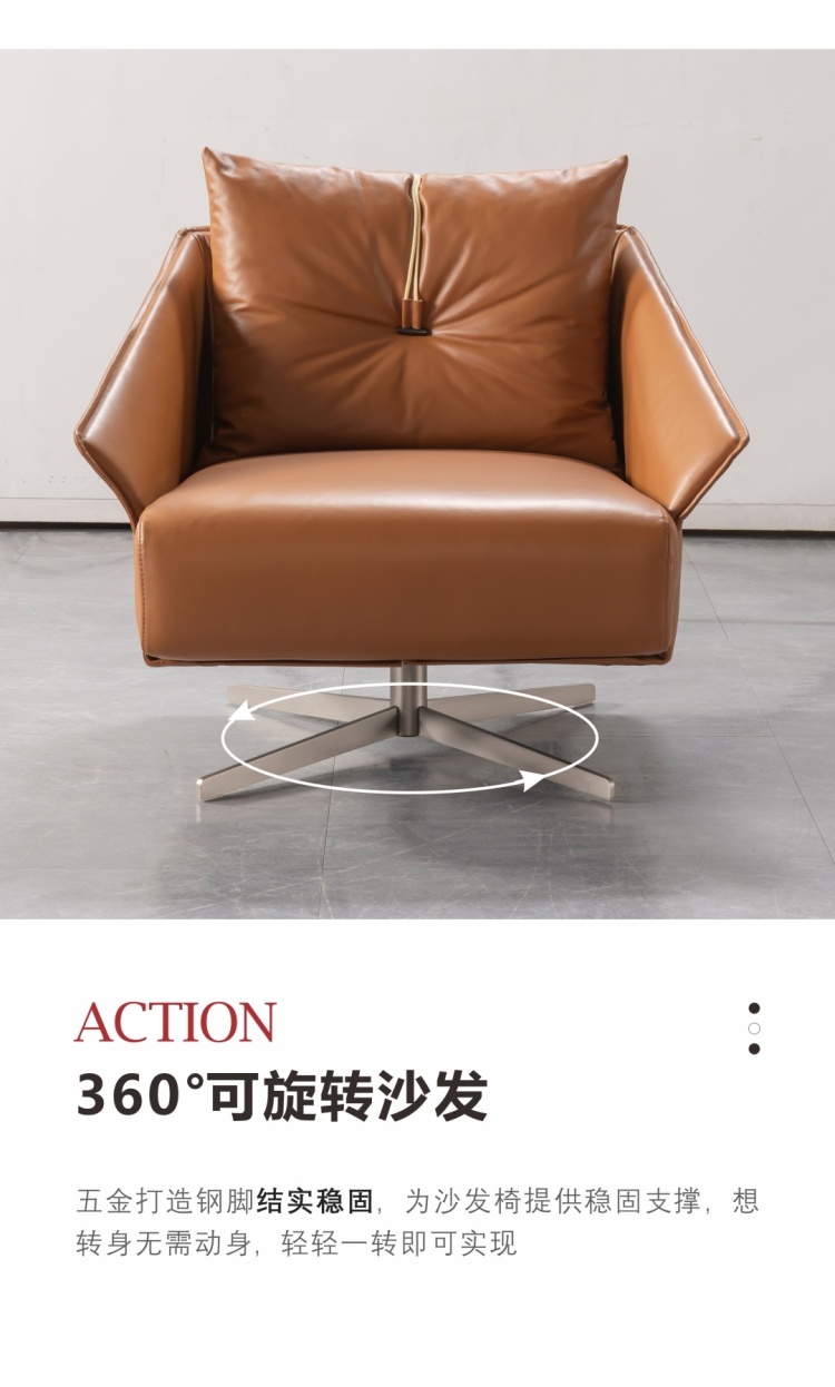 Front view of the chair highlighting the 360-degree rotation base