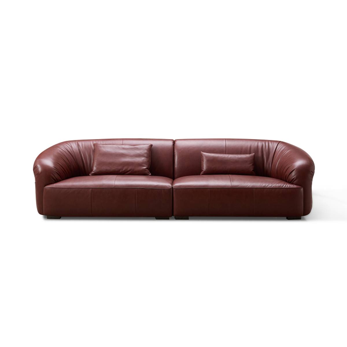 Front view of brown leather sofa