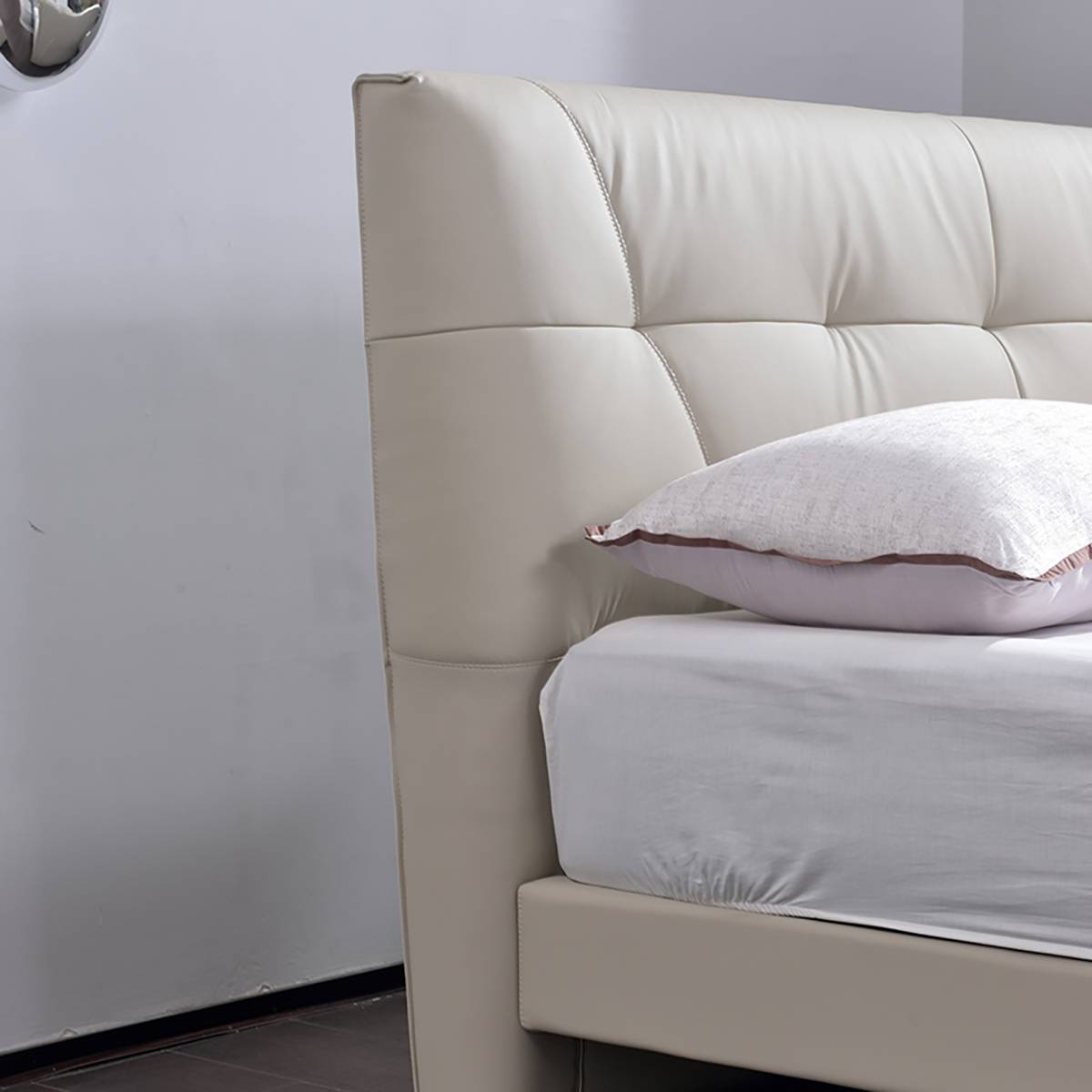 Side view of the bed headboard and mattress
