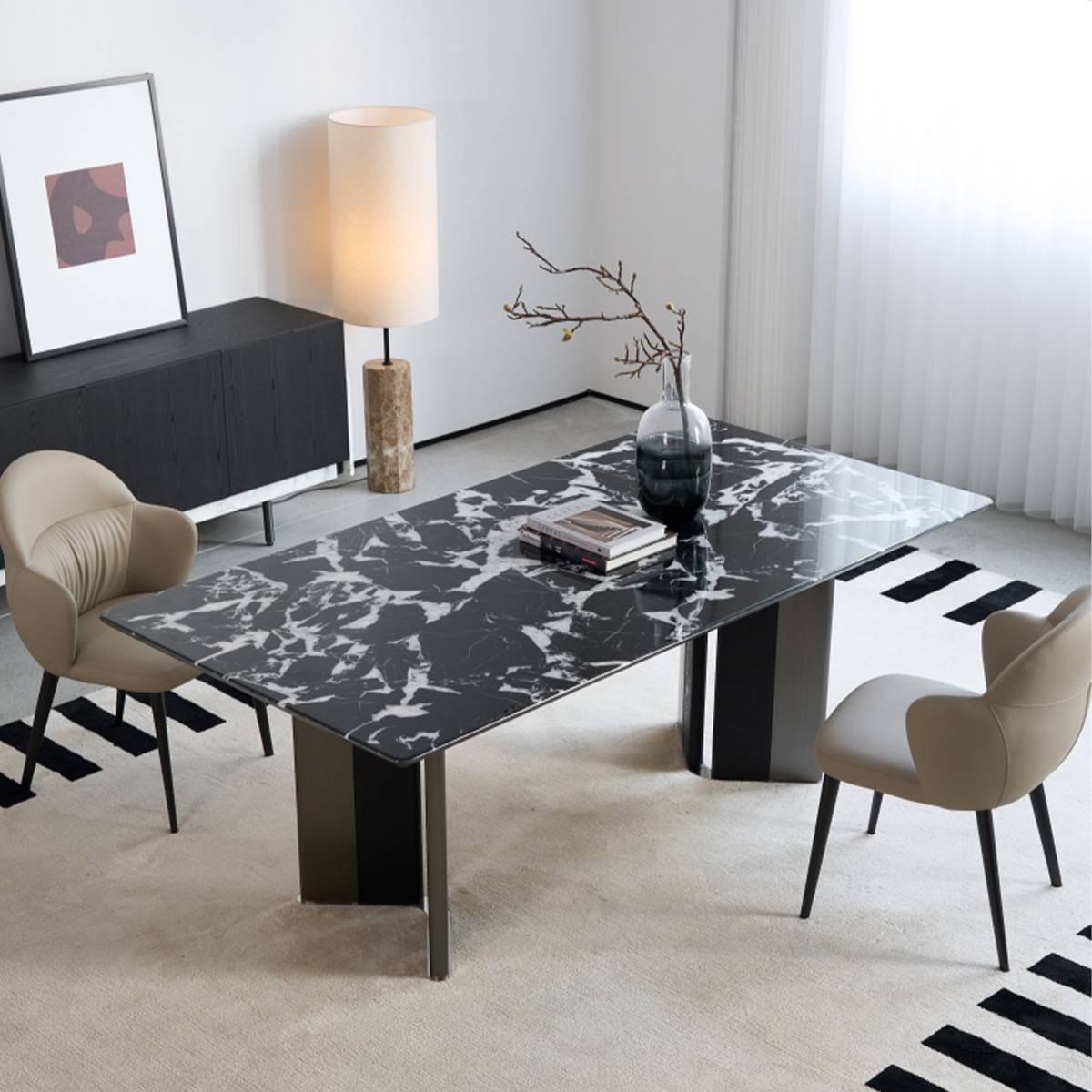 Brazilian Ice Diamond / Diamond White / Bulgari Black Natural Stone Luxury Dining Table (B10-TDj-30)