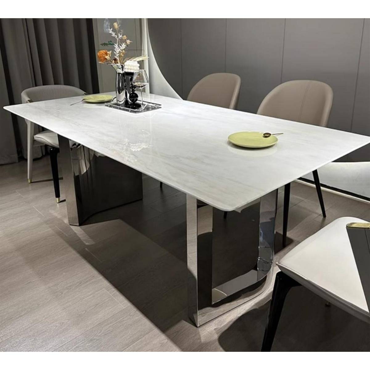 Kali Ice Jade Natural Marble Dining Table with Fendi Base (Z60-S27)