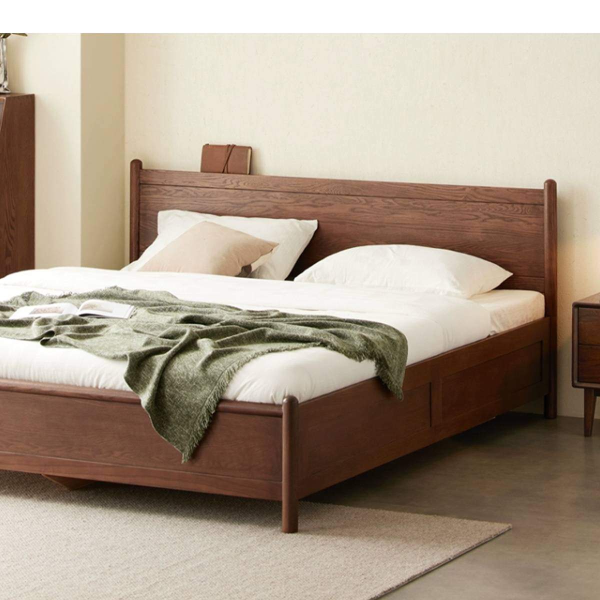 Dark walnut finish solid wood bed with storage