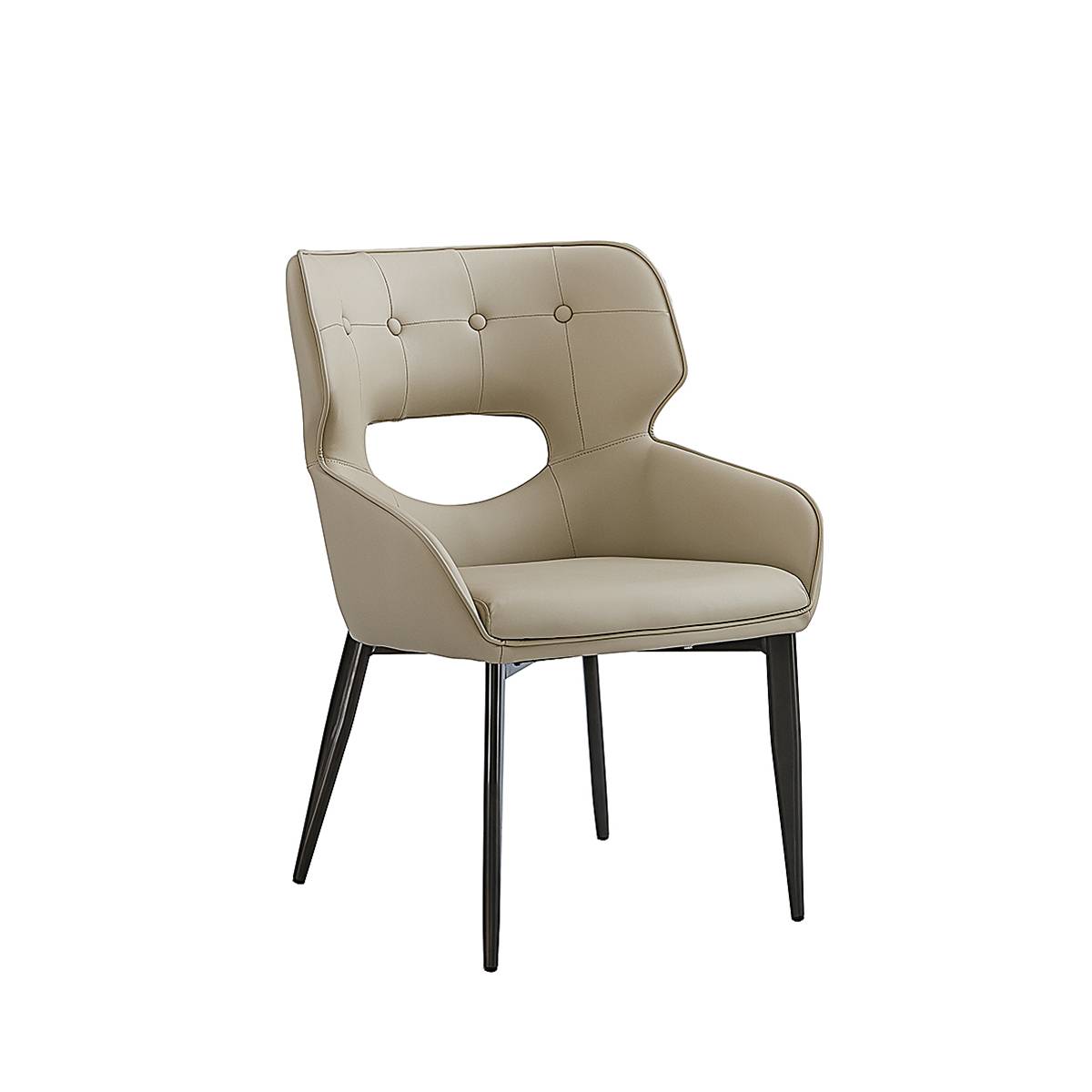 Beige modern dining chair with tufted backrest and cutout design