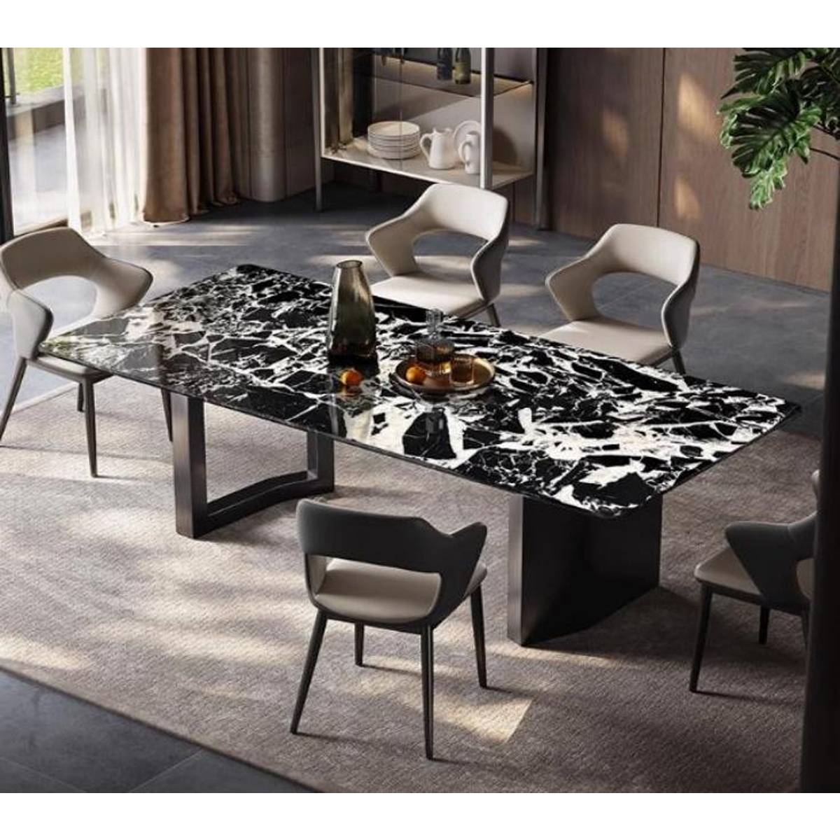 Bulgari Black Natural Marble Dining Table with Fendi Base (Z60-S10)