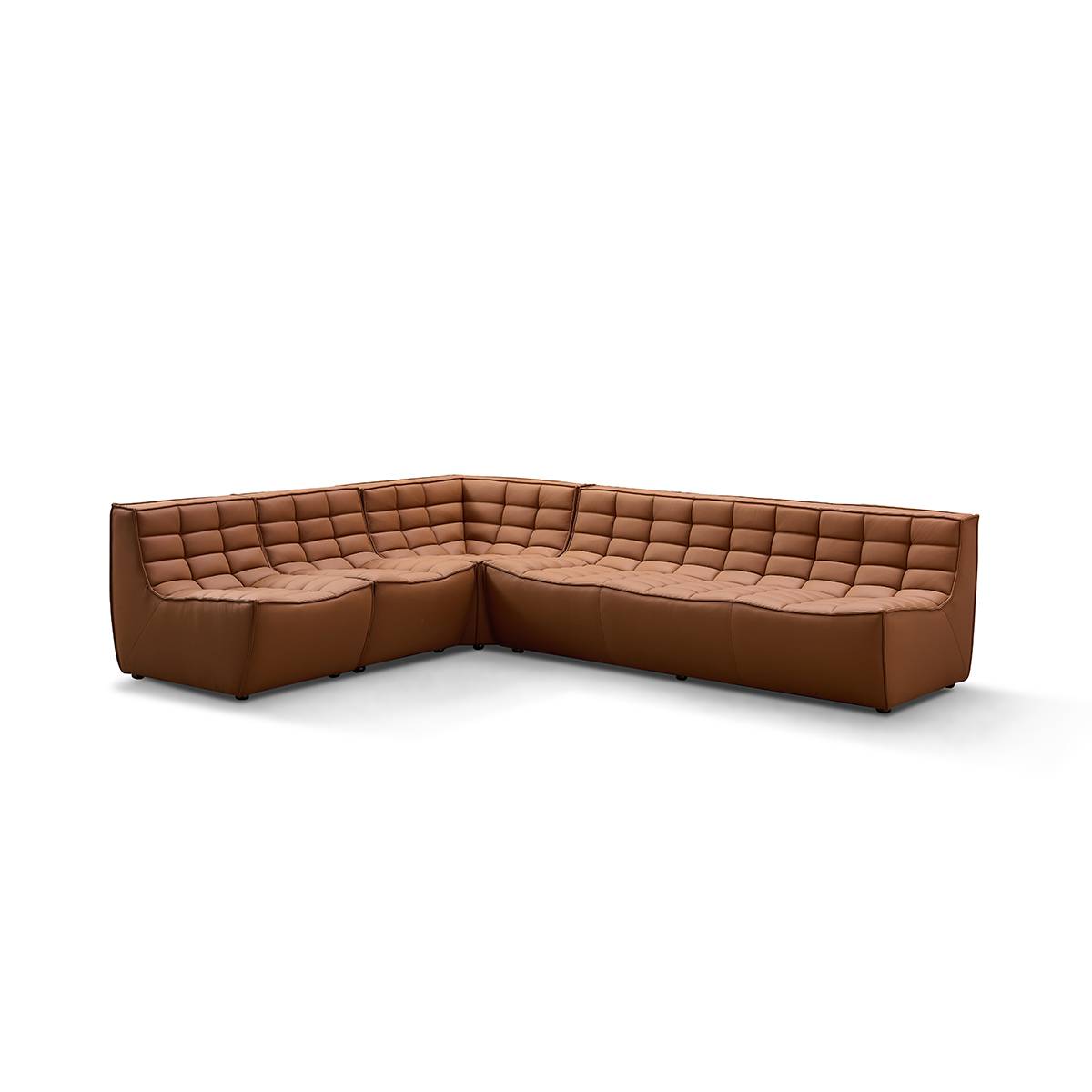 Front view of brown tufted leather sofa