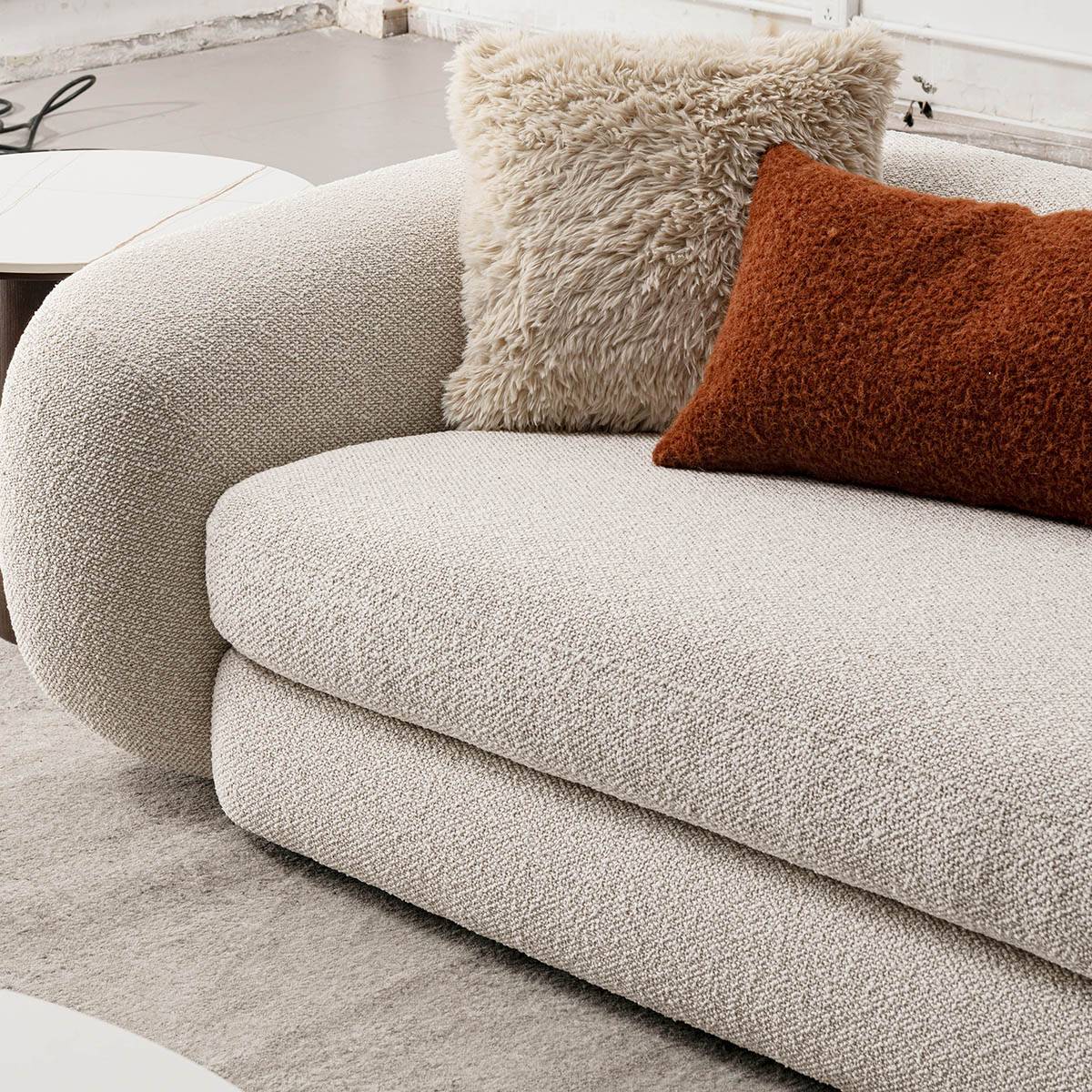Side view of the sofa seat cushions and pillows
