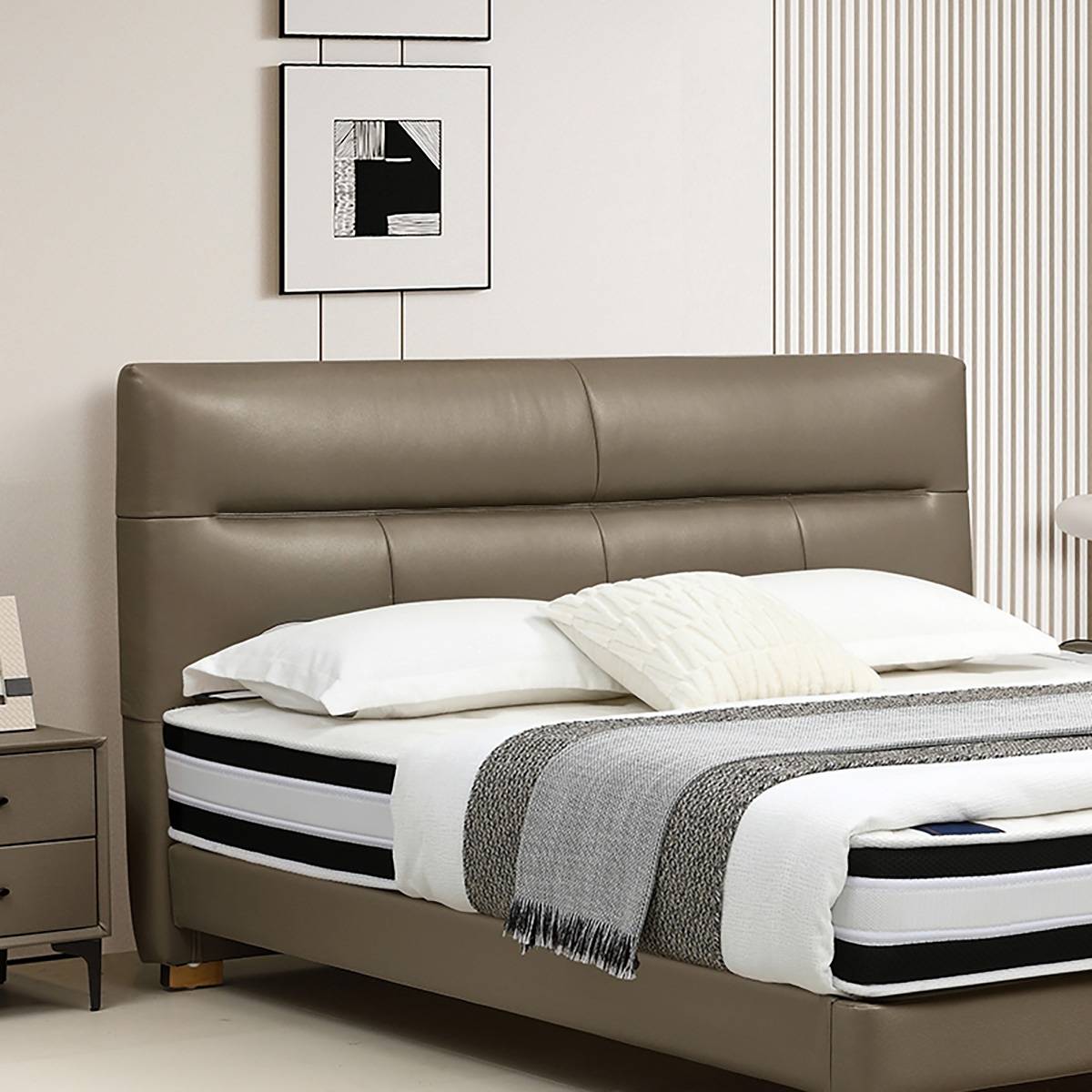 Close-up of the bed headboard and pillows