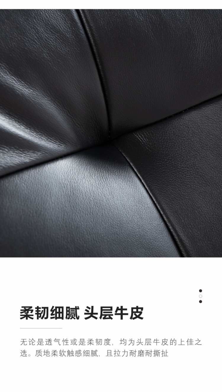 Close-up of the black leather texture showing the grain and stitching