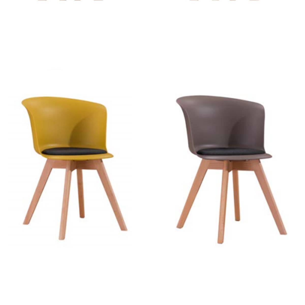 Yellow and grey modern dining chairs with wooden legs