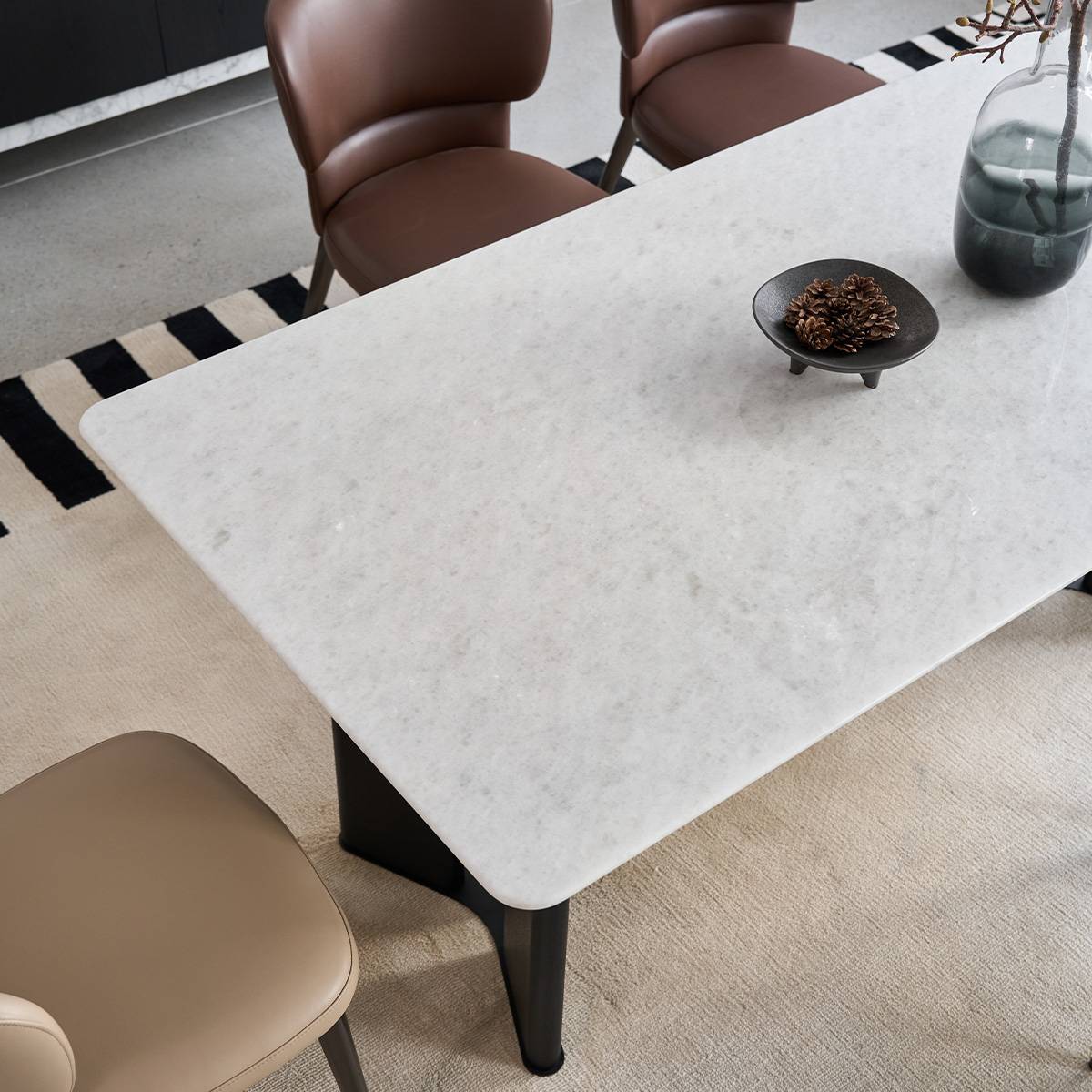 Close-up detail of the Diamond White natural stone tabletop surface