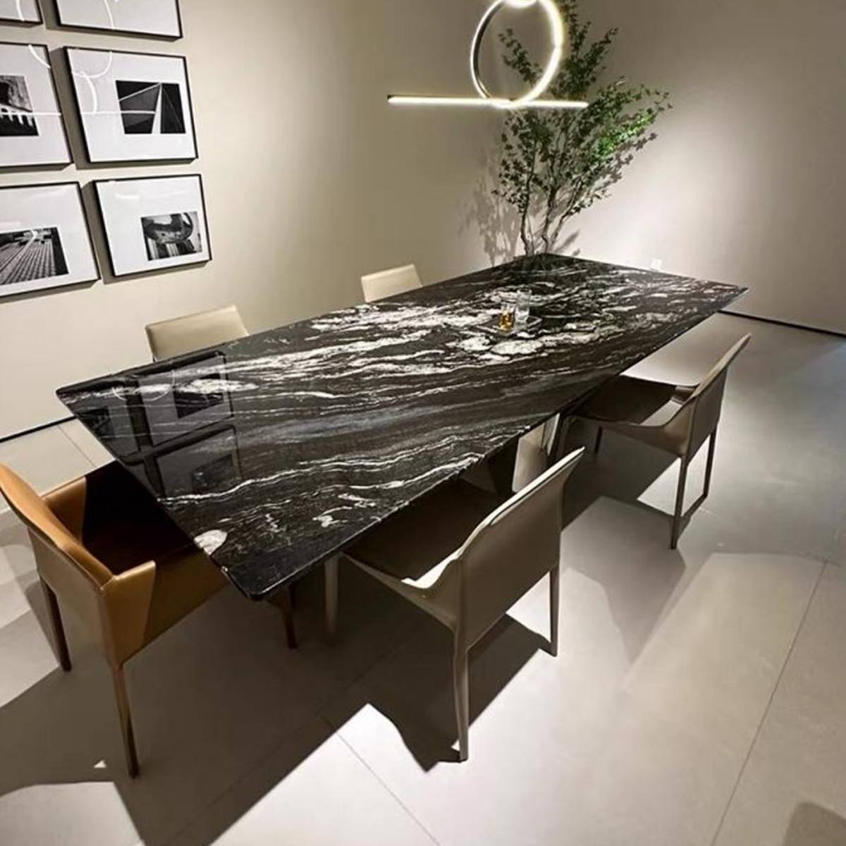 Cosmic Black Natural Marble Luxury Dining Table with T-Base (Z60-S113)
