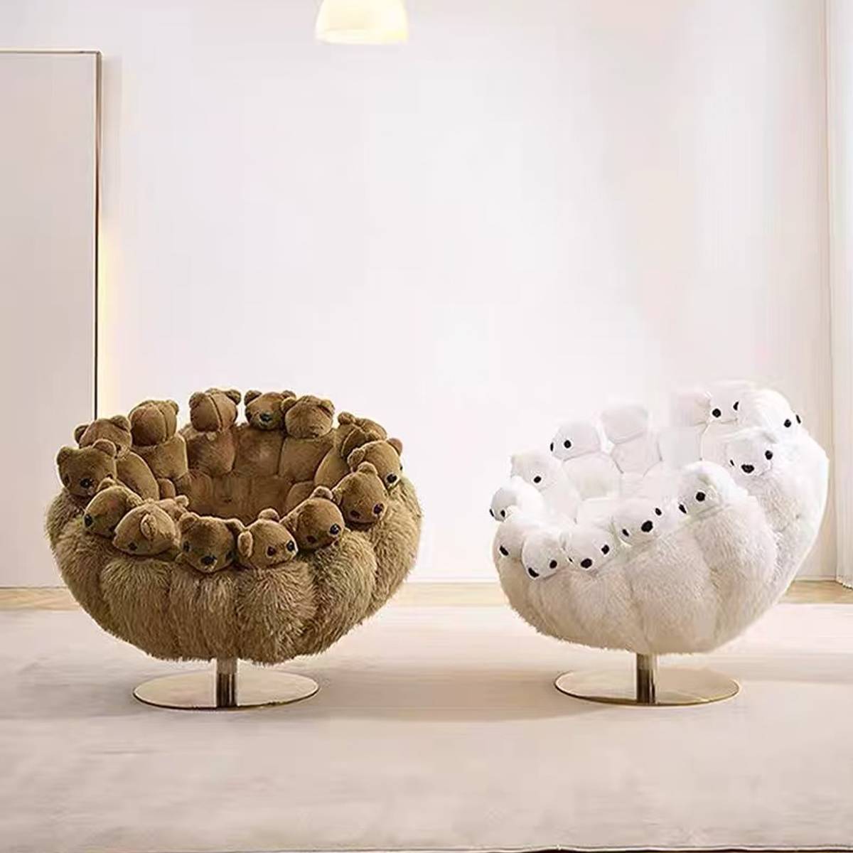 Comparison of brown and white bear lounge chairs