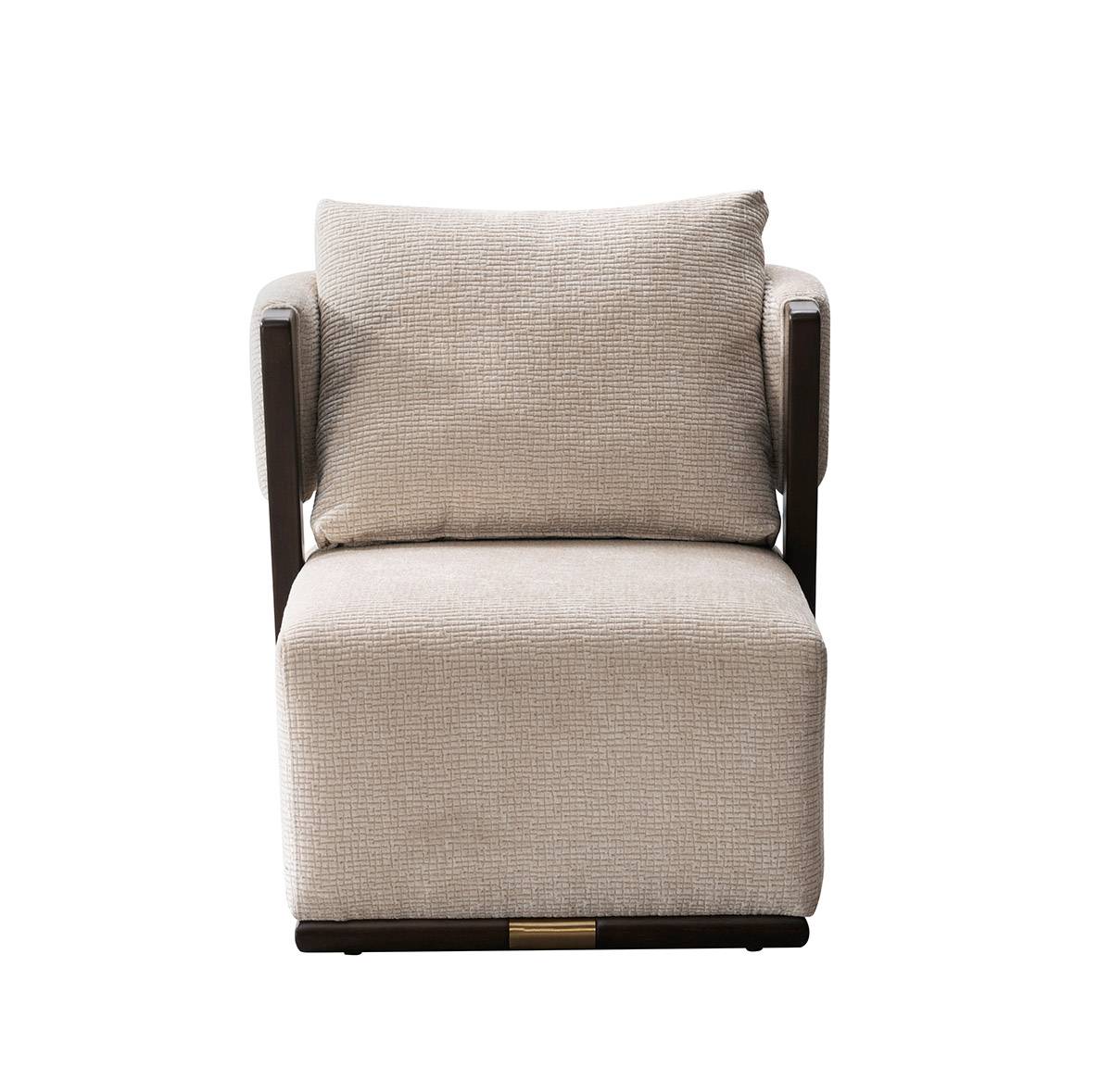 Front view of the beige lounge chair against a white background