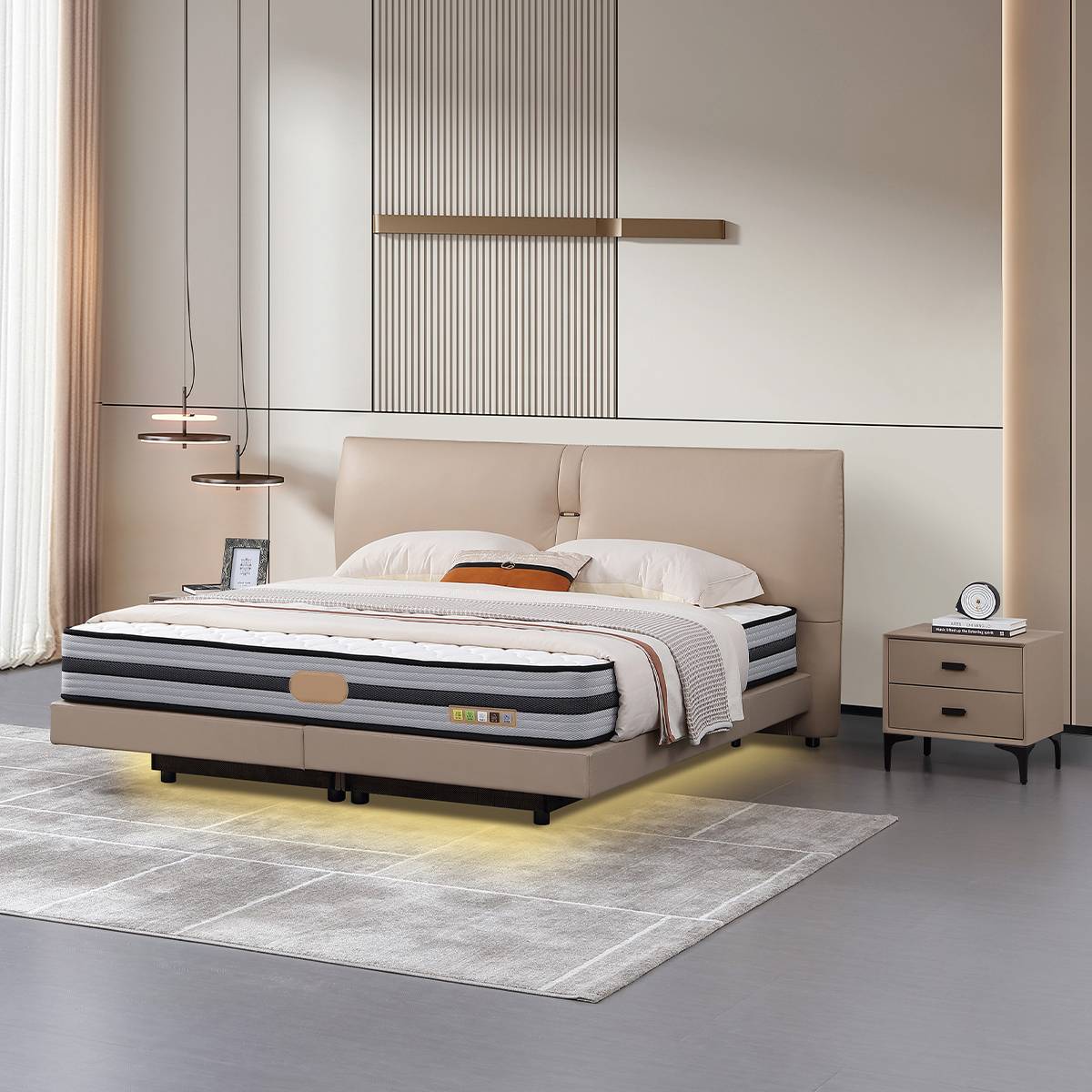 Full Leather Floating Soft Bed (B04-8889)