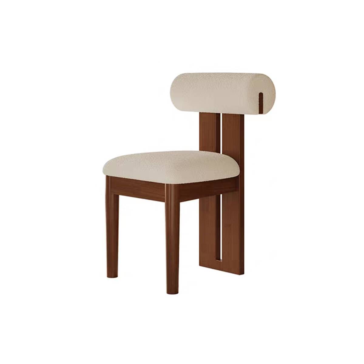 Beige velvet dining chair with walnut solid wood frame